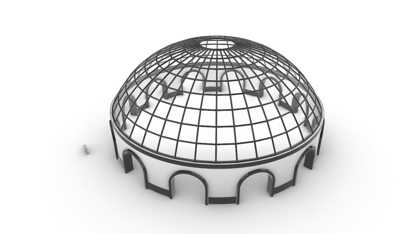 Dome Pavilion with Square Wireframe Structure and Panels 3D model_52