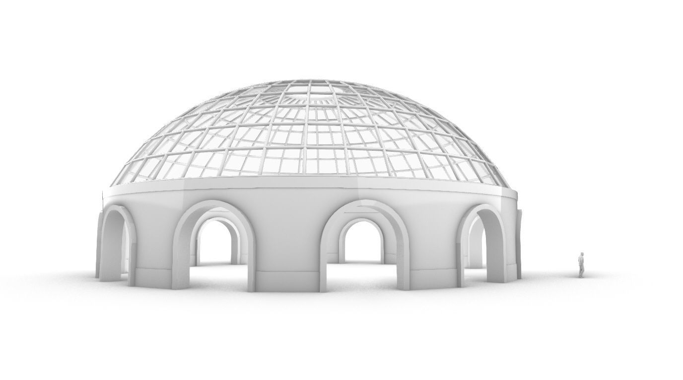 Dome Pavilion with Square Wireframe Structure and Panels 3D model_4