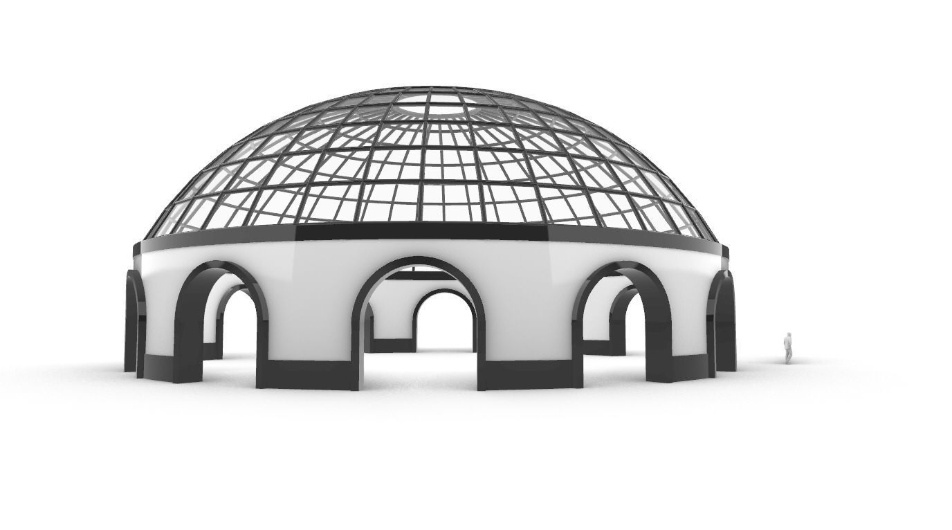 Dome Pavilion with Square Wireframe Structure and Panels 3D model_50
