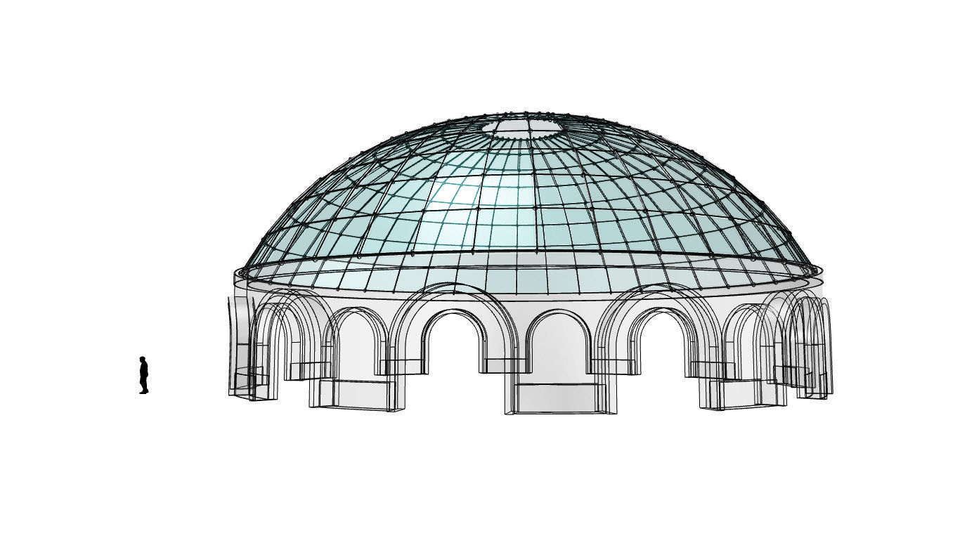 Dome Pavilion with Square Wireframe Structure and Panels 3D model_16