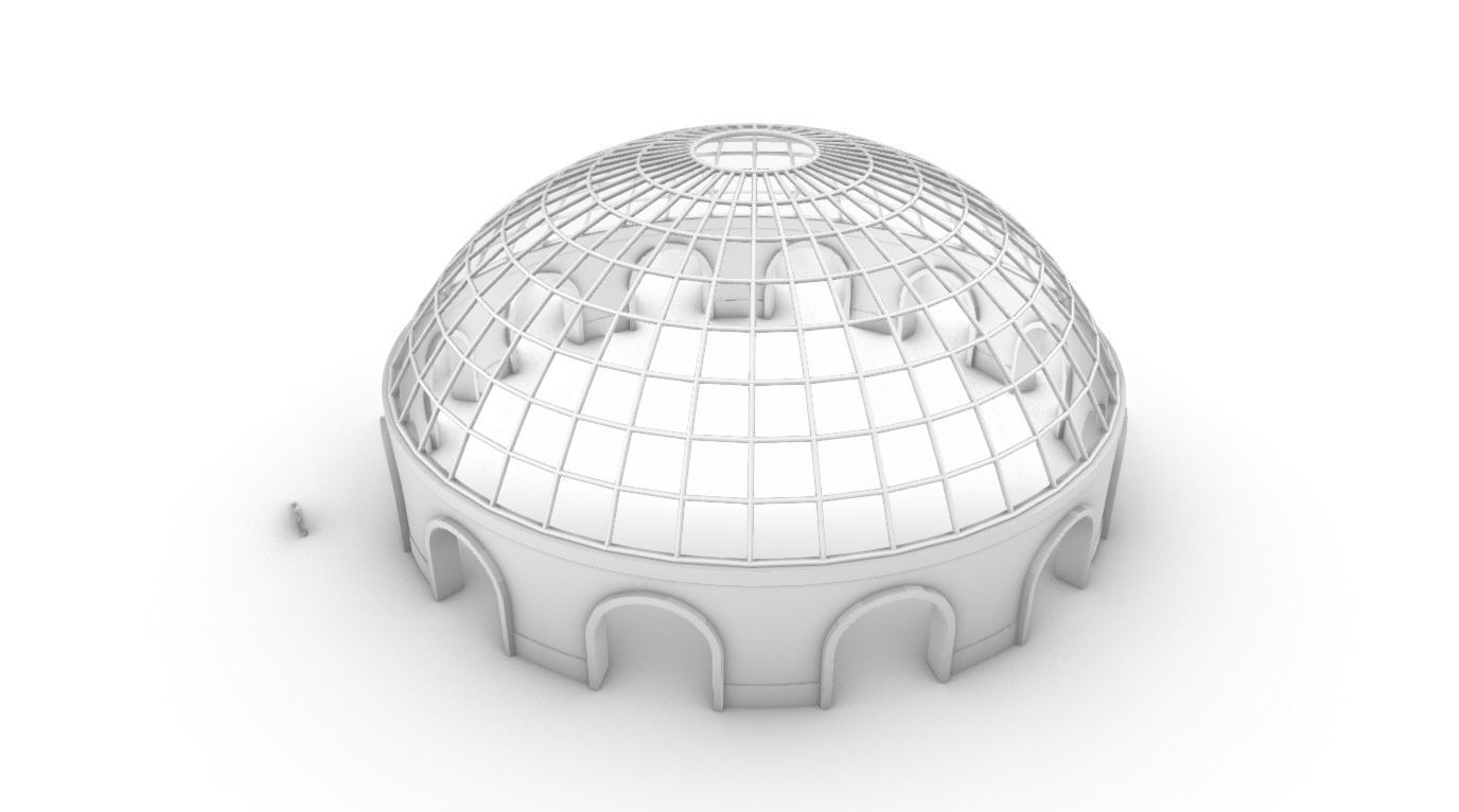 Dome Pavilion with Square Wireframe Structure and Panels 3D model_73