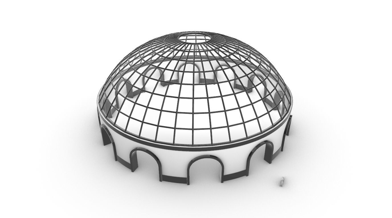 Dome Pavilion with Square Wireframe Structure and Panels 3D model_67