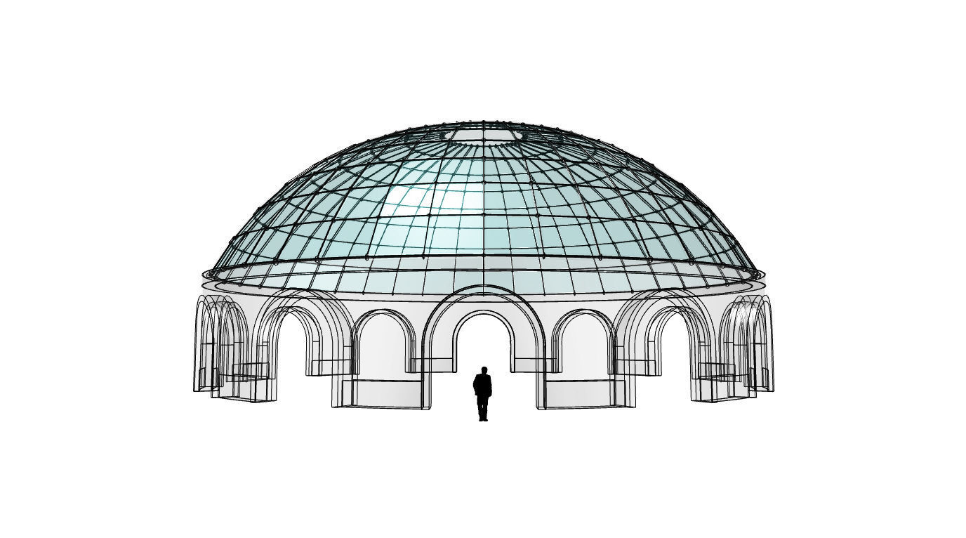 Dome Pavilion with Square Wireframe Structure and Panels 3D model_31