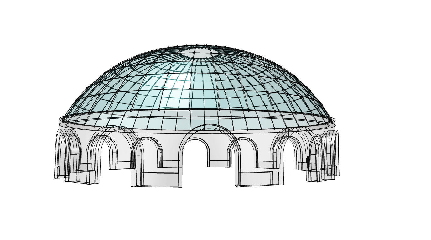 Dome Pavilion with Square Wireframe Structure and Panels 3D model_23