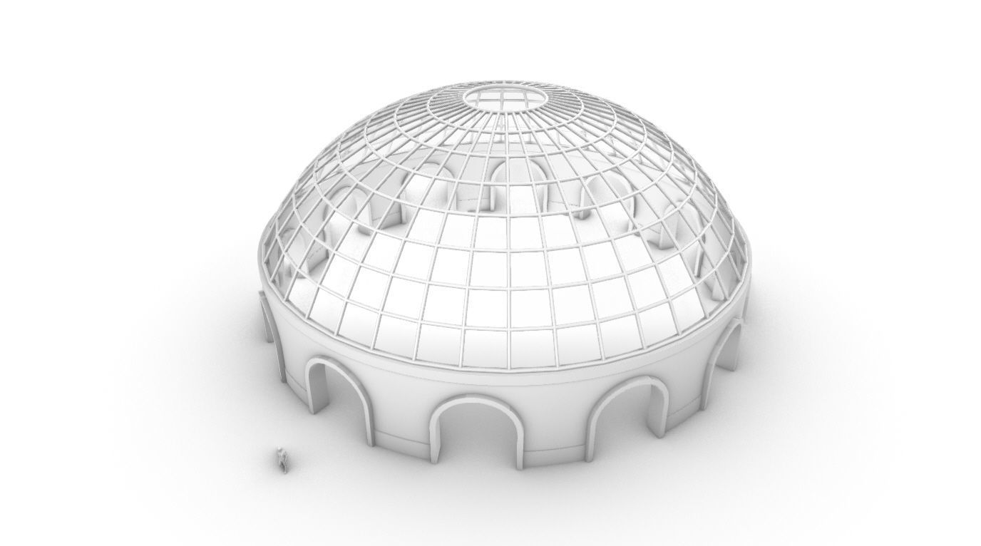 Dome Pavilion with Square Wireframe Structure and Panels 3D model_71