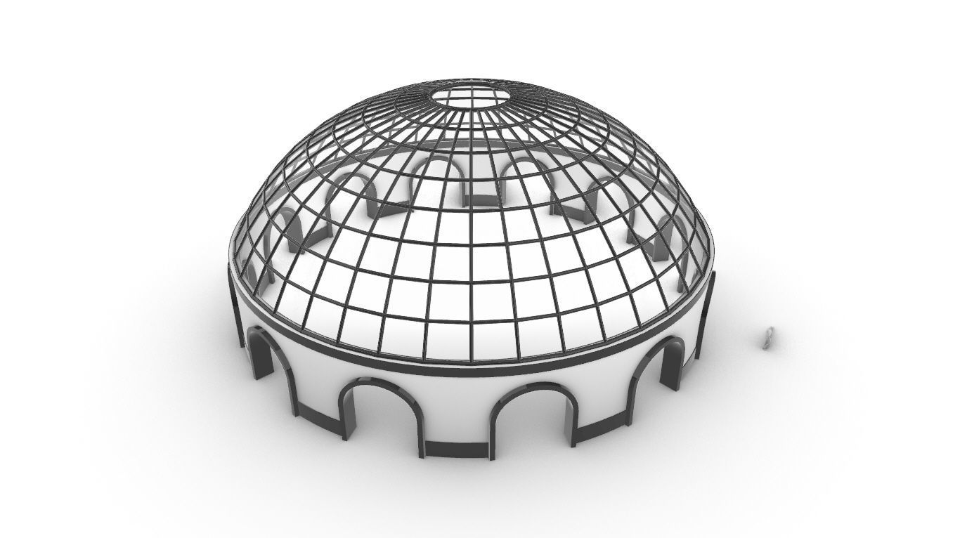 Dome Pavilion with Square Wireframe Structure and Panels 3D model_65