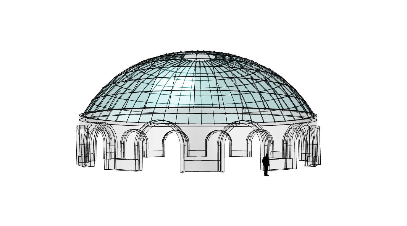 Dome Pavilion with Square Wireframe Structure and Panels 3D model_30