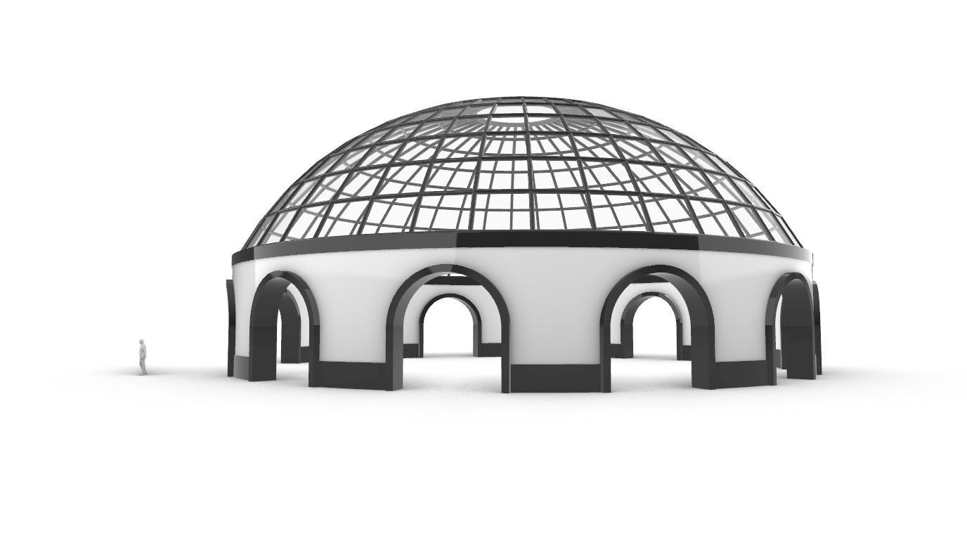 Dome Pavilion with Square Wireframe Structure and Panels 3D model_35
