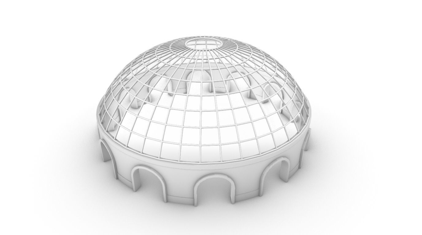 Dome Pavilion with Square Wireframe Structure and Panels 3D model_84