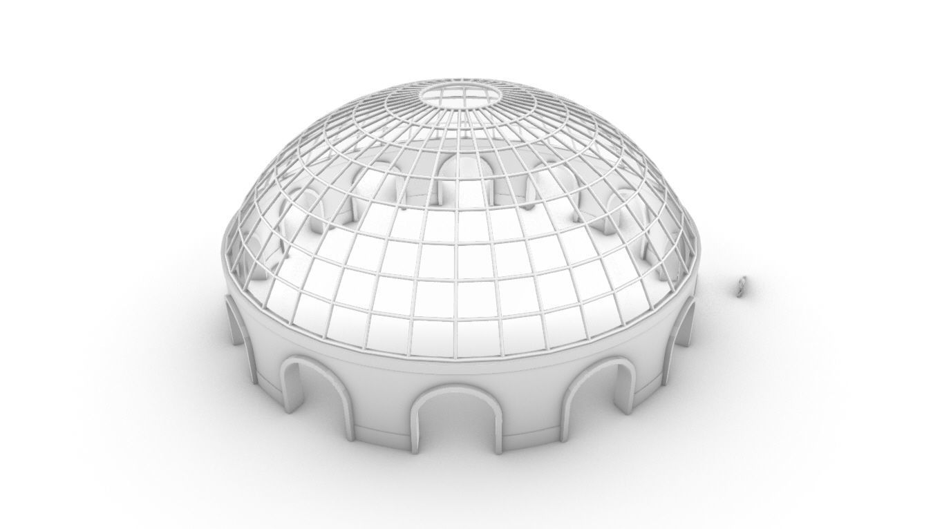 Dome Pavilion with Square Wireframe Structure and Panels 3D model_83