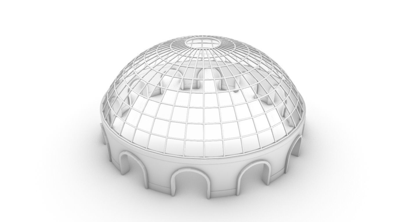 Dome Pavilion with Square Wireframe Structure and Panels 3D model_78