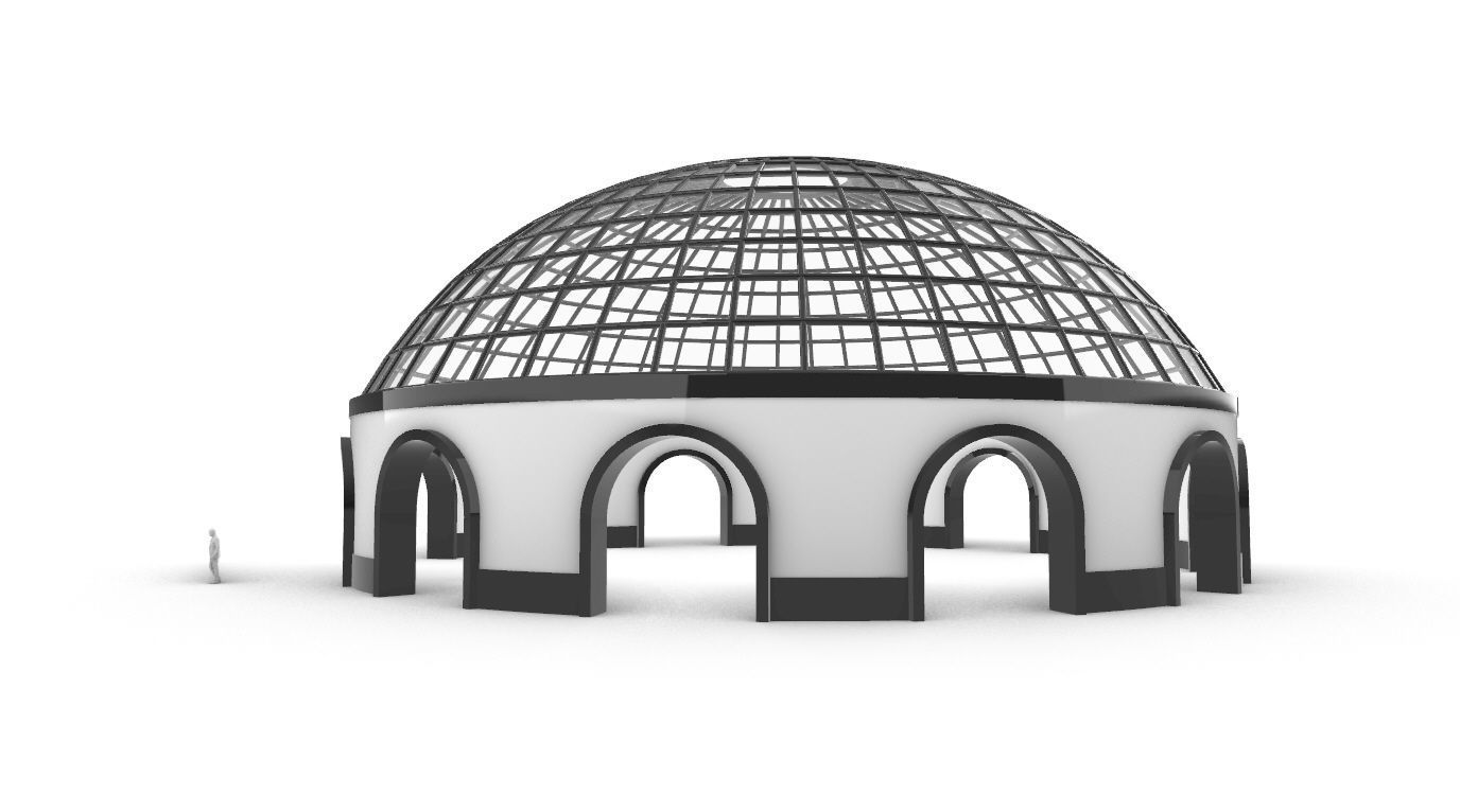 Dome Pavilion with Square Wireframe Structure and Panels v 3 3D model_3
