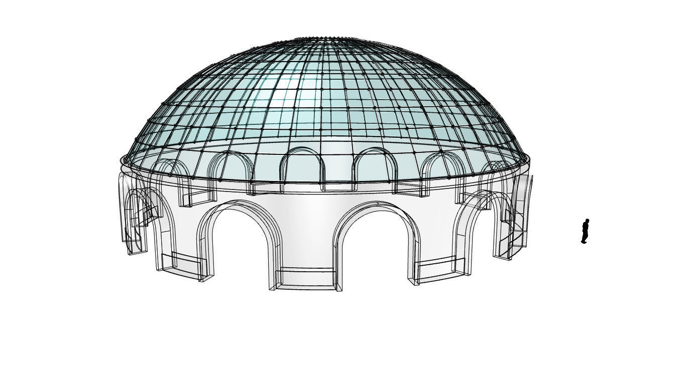 Dome Pavilion with Square Wireframe Structure and Panels v 3 3D model_84
