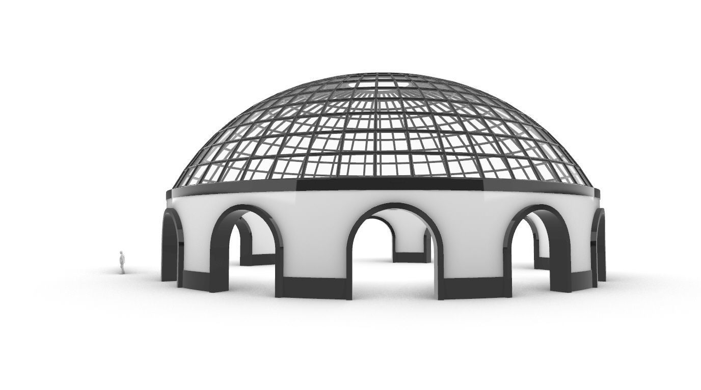 Dome Pavilion with Square Wireframe Structure and Panels v 3 3D model_4