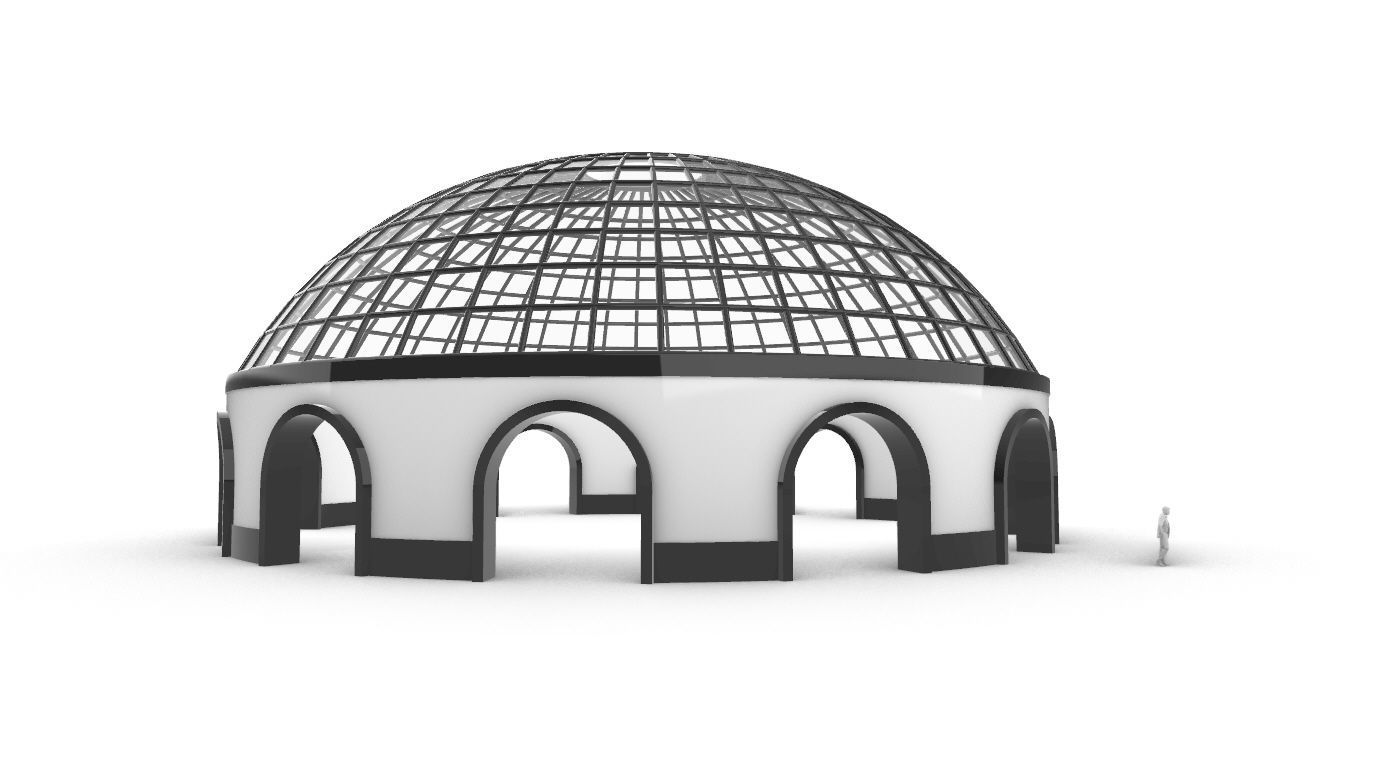 Dome Pavilion with Square Wireframe Structure and Panels v 3 3D model_16
