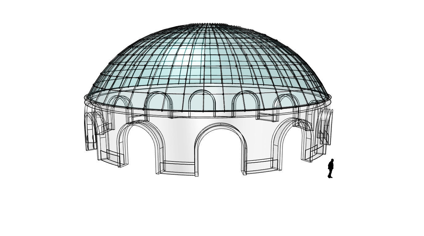 Dome Pavilion with Square Wireframe Structure and Panels v 3 3D model_87
