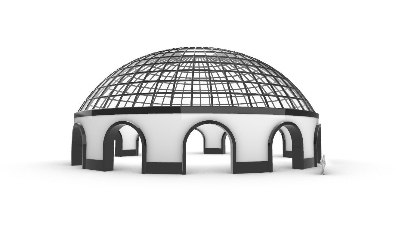 Dome Pavilion with Square Wireframe Structure and Panels v 3 3D model_17