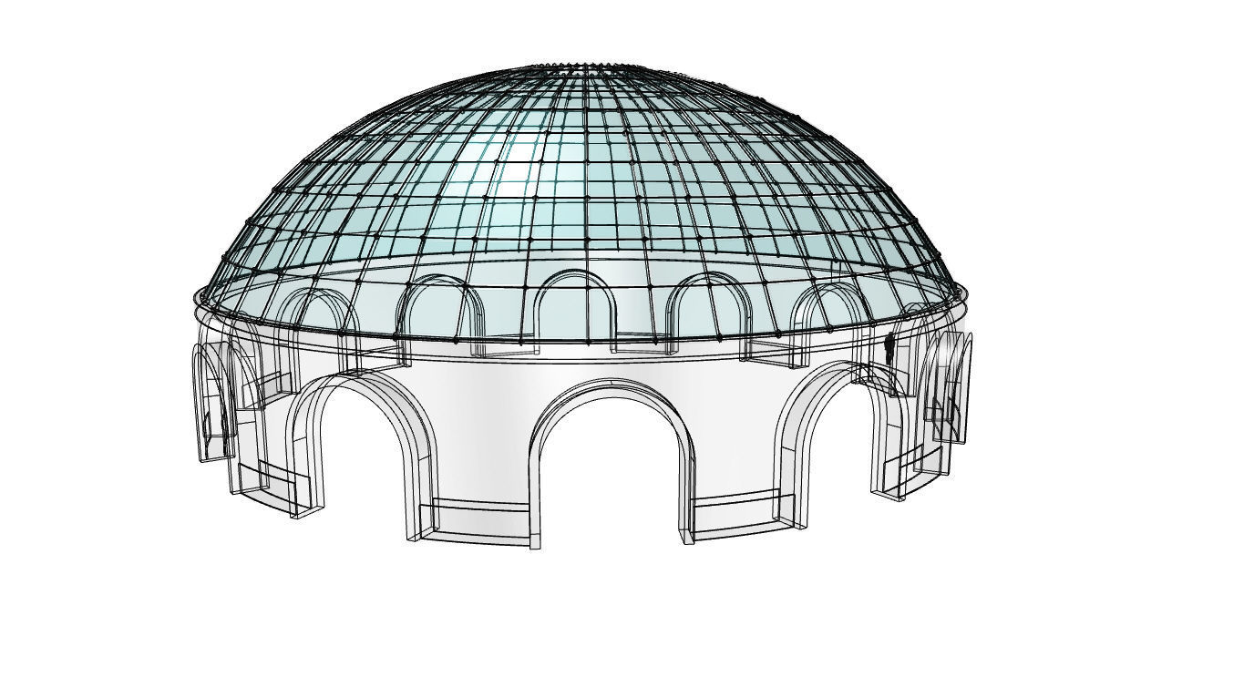 Dome Pavilion with Square Wireframe Structure and Panels v 3 3D model_81