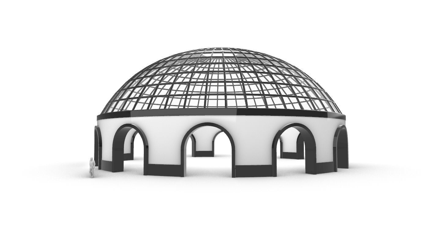 Dome Pavilion with Square Wireframe Structure and Panels v 3 3D model_1