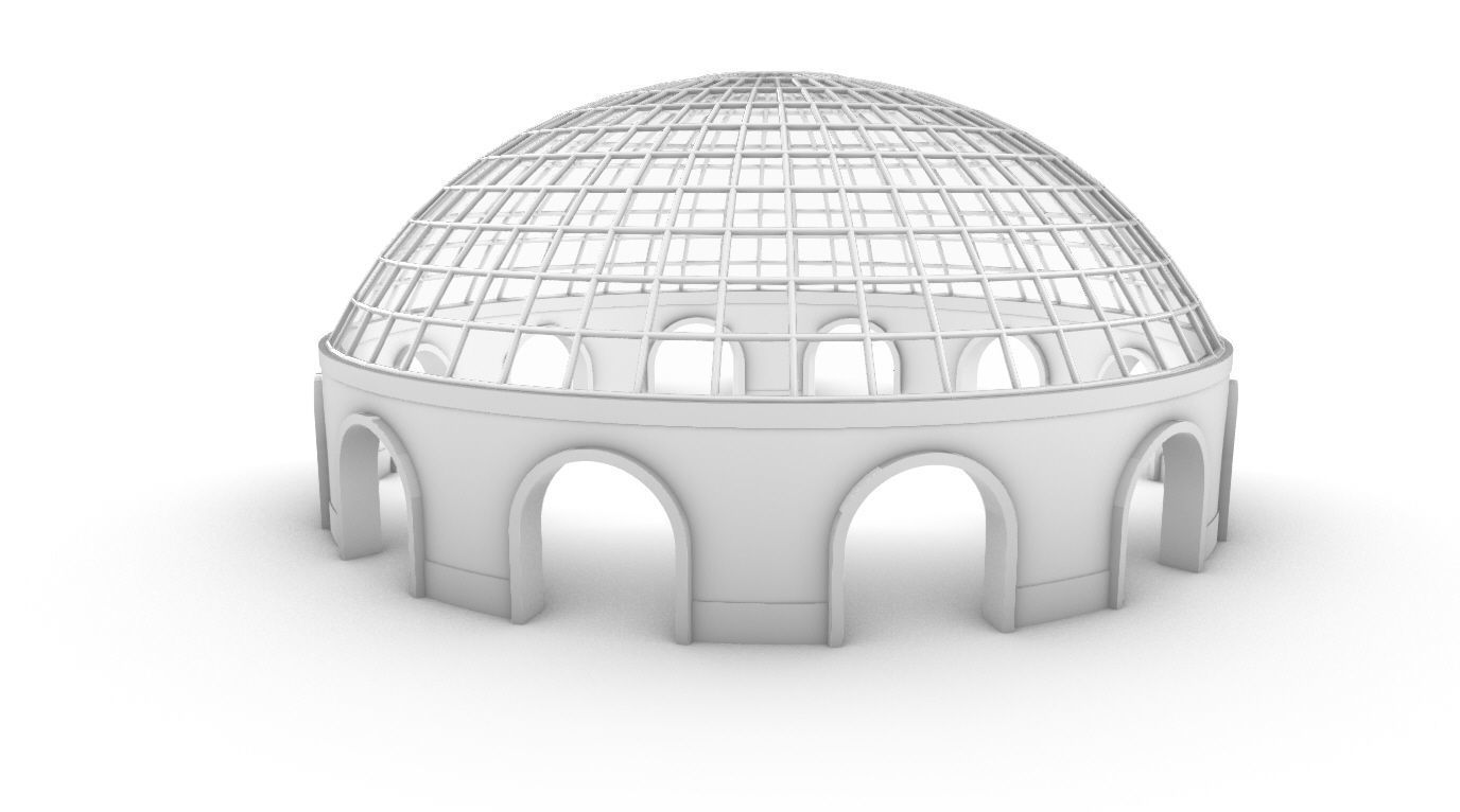 Dome Pavilion with Square Wireframe Structure and Panels v 3 3D model_33