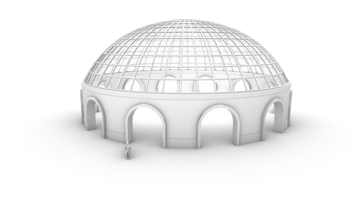 Dome Pavilion with Square Wireframe Structure and Panels v 3 3D model_66