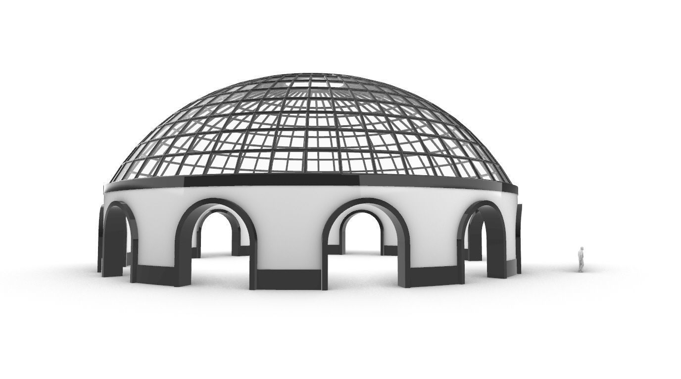 Dome Pavilion with Square Wireframe Structure and Panels v 3 3D model_15