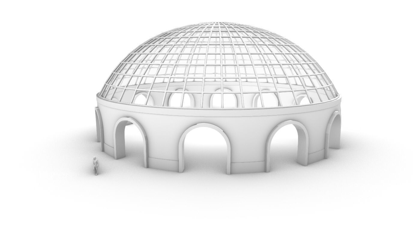 Dome Pavilion with Square Wireframe Structure and Panels v 3 3D model_67
