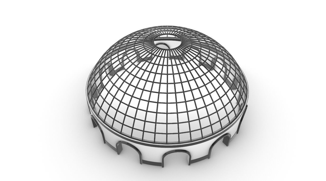 Dome Pavilion with Square Wireframe Structure and Panels v 3 3D model_27