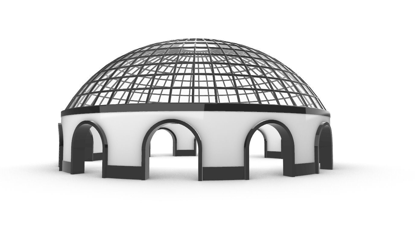 Dome Pavilion with Square Wireframe Structure and Panels v 3 3D model_11