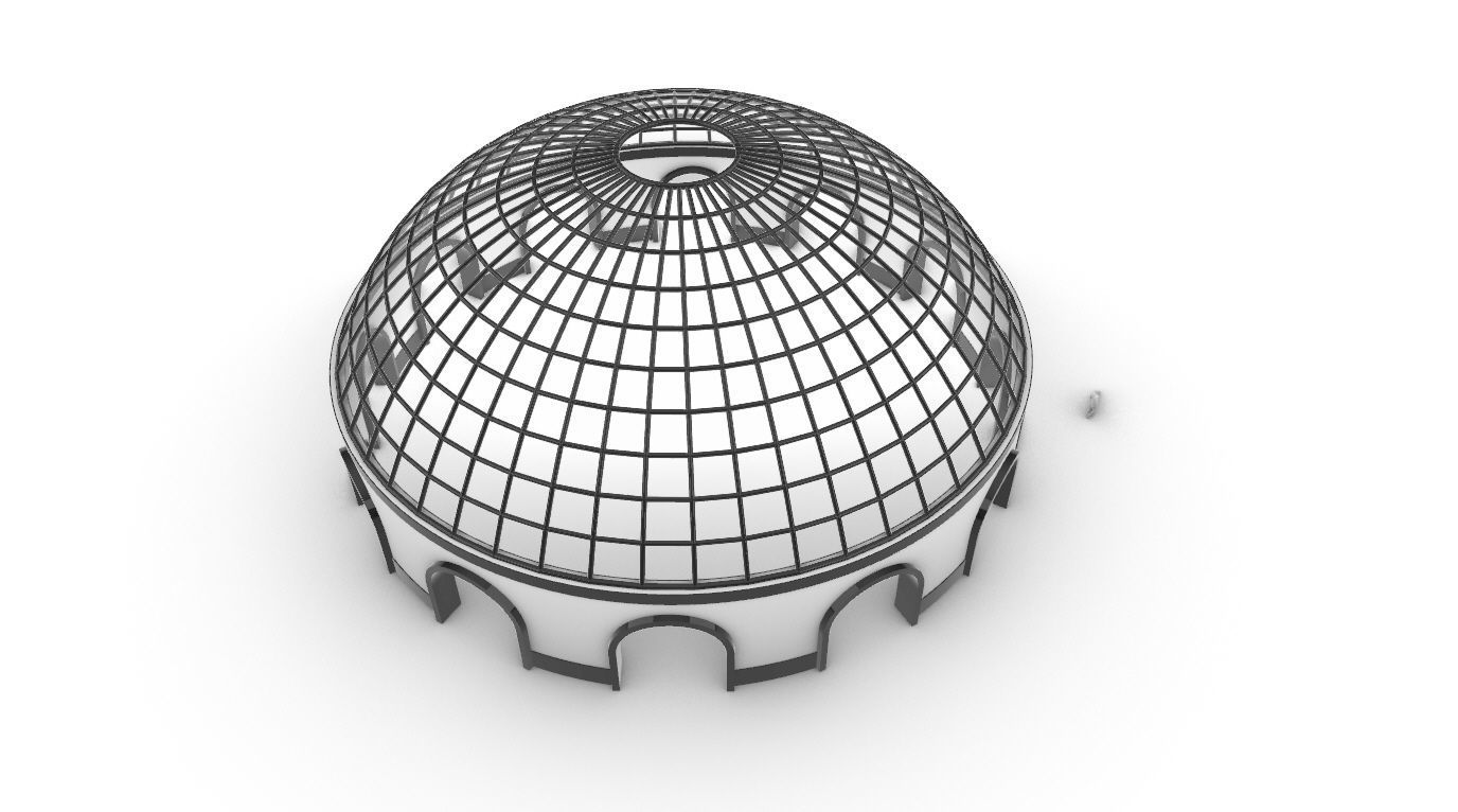 Dome Pavilion with Square Wireframe Structure and Panels v 3 3D model_41