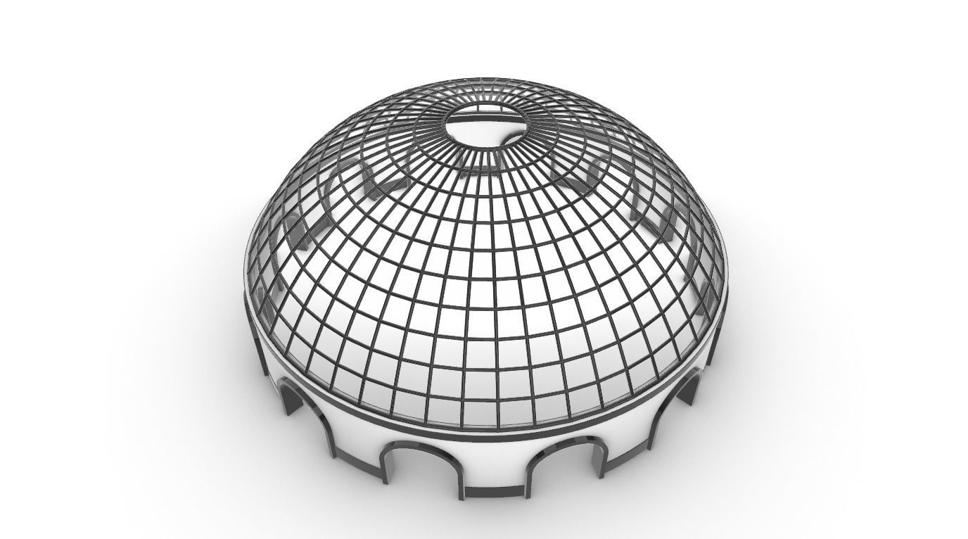 Dome Pavilion with Square Wireframe Structure and Panels v 3 3D model_34