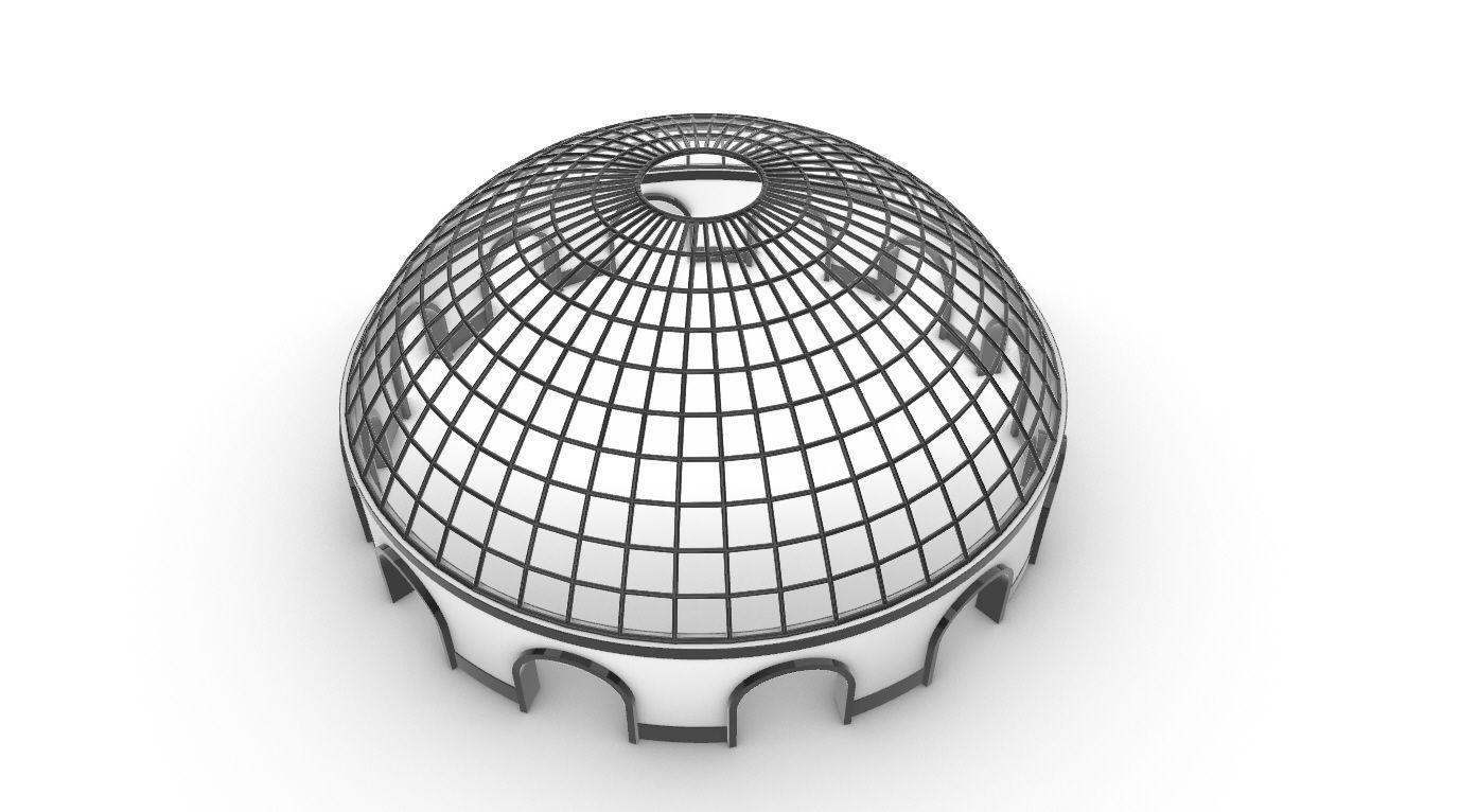 Dome Pavilion with Square Wireframe Structure and Panels v 3 3D model_38