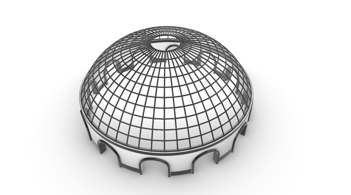 Dome Pavilion with Square Wireframe Structure and Panels v 3 3D model_37