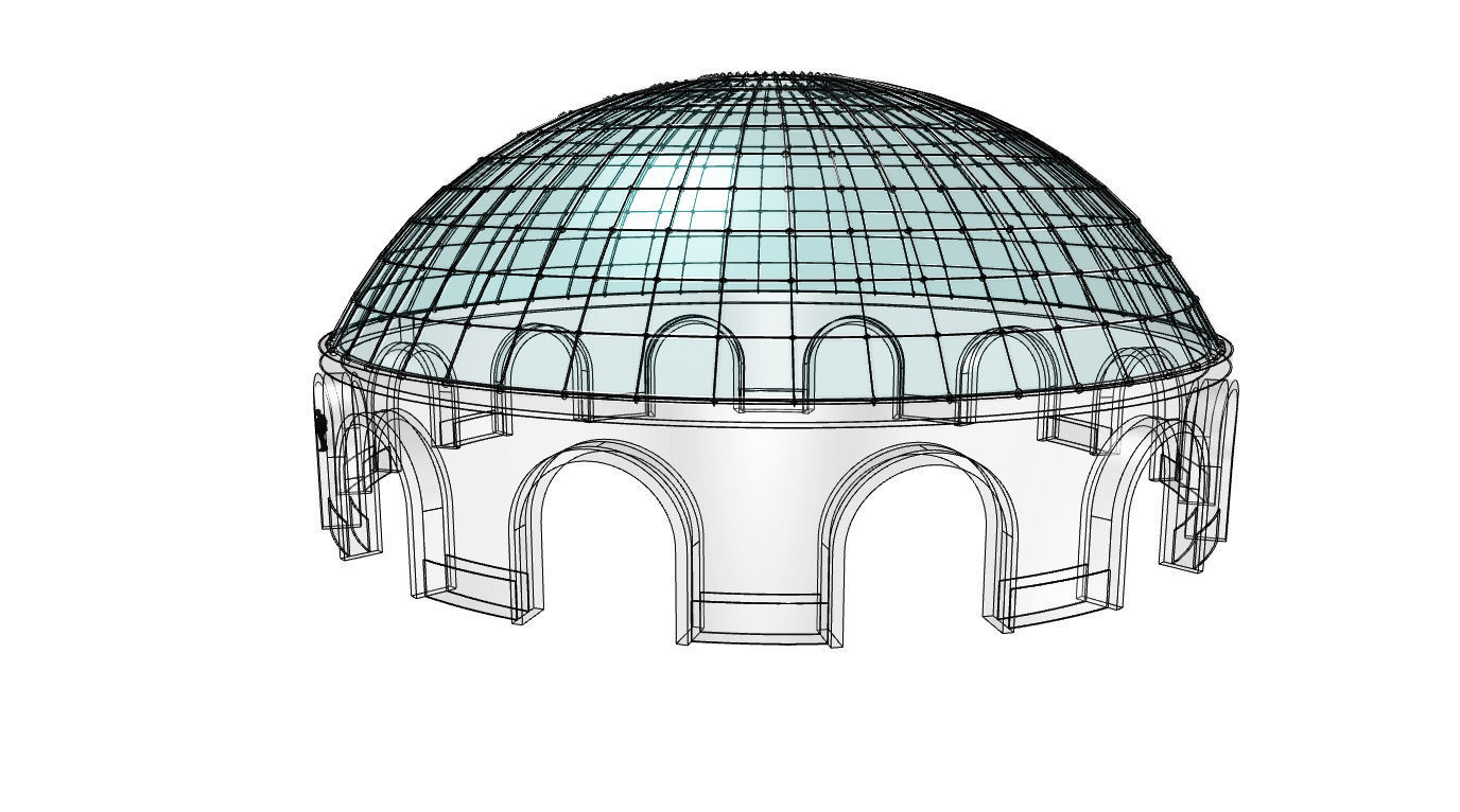 Dome Pavilion with Square Wireframe Structure and Panels v 3 3D model_74
