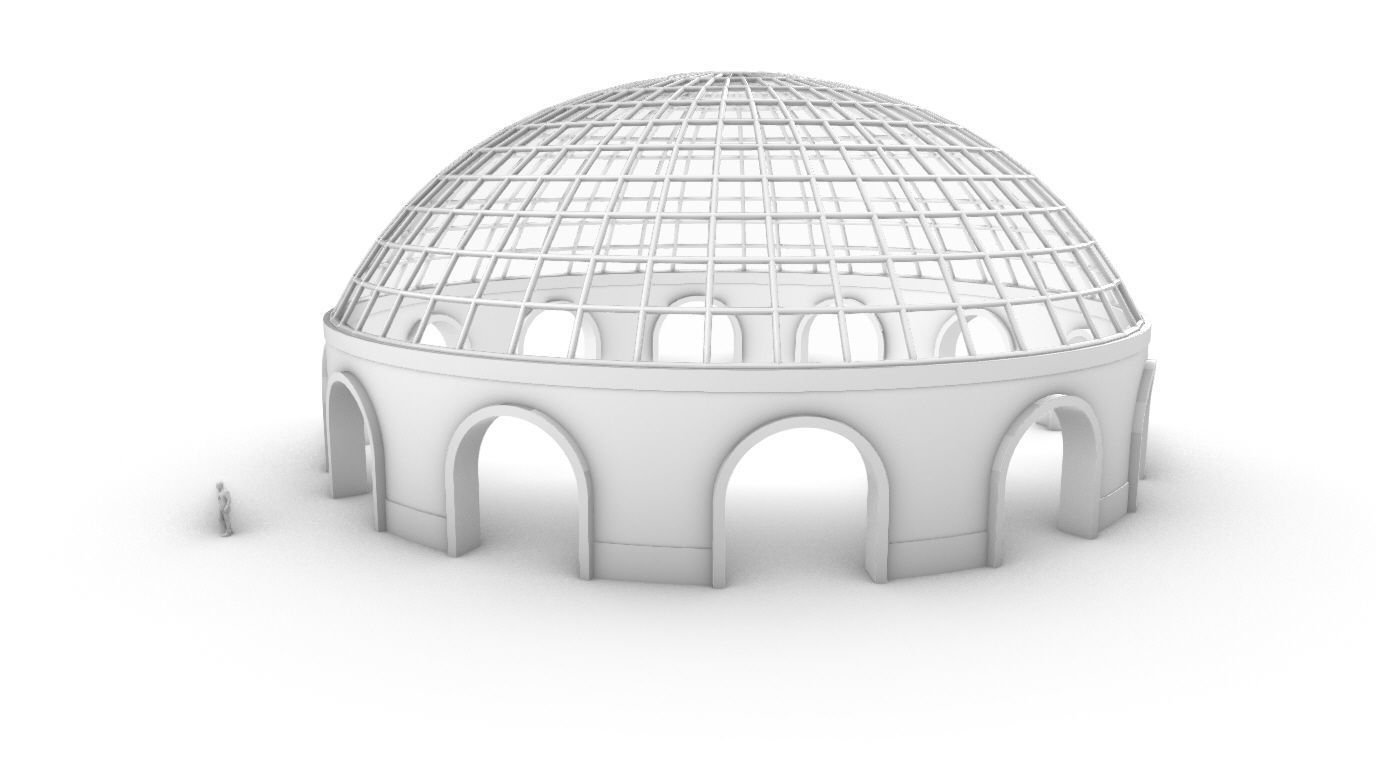 Dome Pavilion with Square Wireframe Structure and Panels v 3 3D model_68