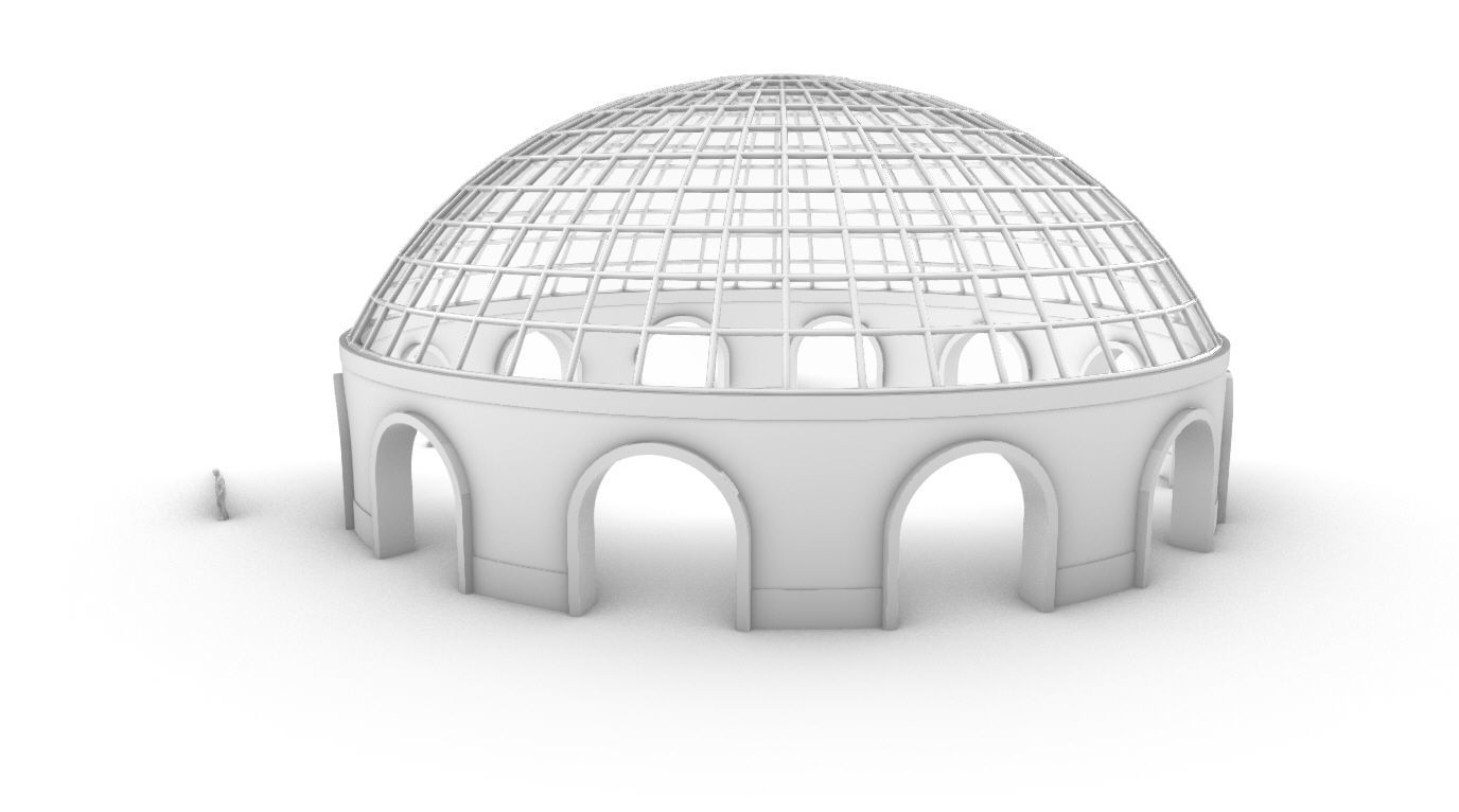 Dome Pavilion with Square Wireframe Structure and Panels v 3 3D model_29