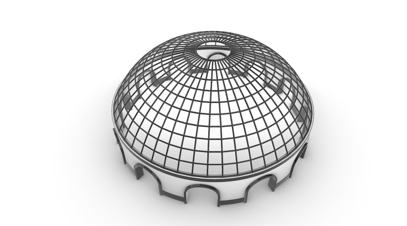 Dome Pavilion with Square Wireframe Structure and Panels v 3 3D model_28
