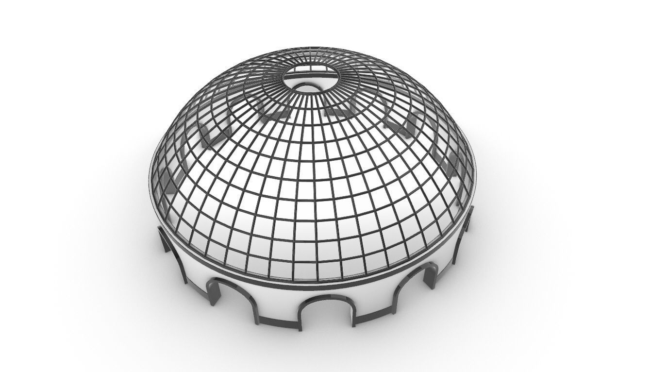 Dome Pavilion with Square Wireframe Structure and Panels v 3 3D model_39