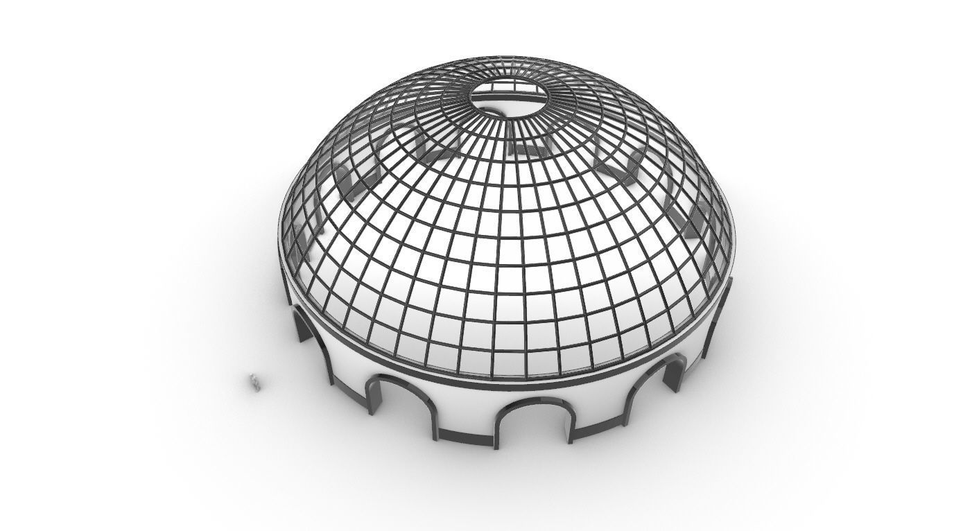 Dome Pavilion with Square Wireframe Structure and Panels v 3 3D model_26