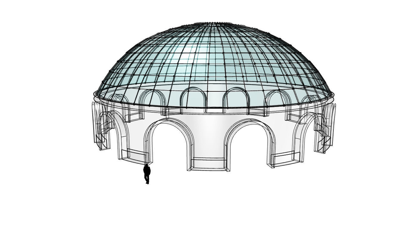 Dome Pavilion with Square Wireframe Structure and Panels v 3 3D model_69