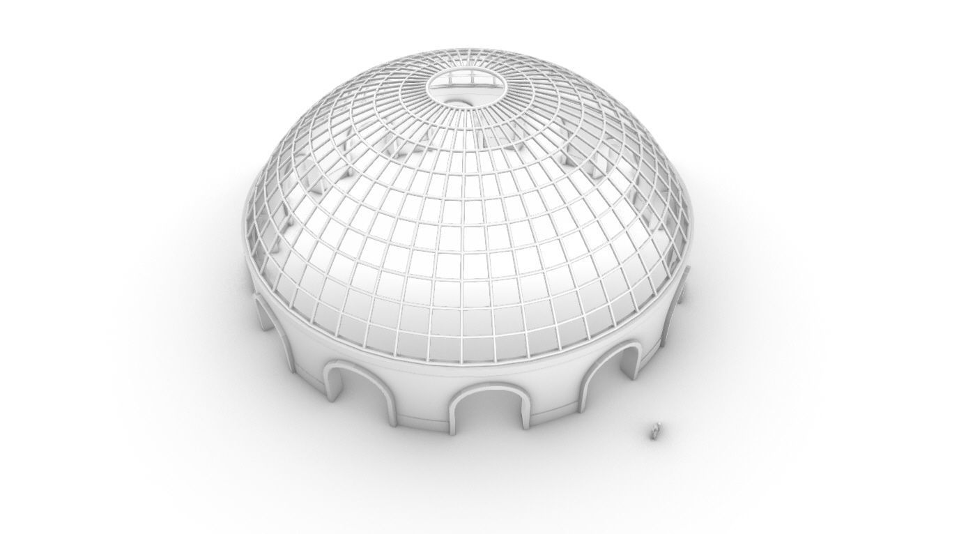 Dome Pavilion with Square Wireframe Structure and Panels v 3 3D model_64