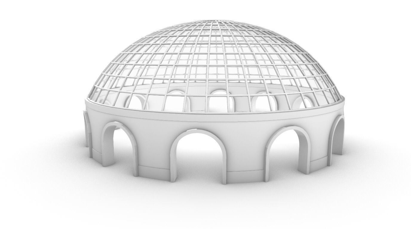 Dome Pavilion with Square Wireframe Structure and Panels v 3 3D model_32