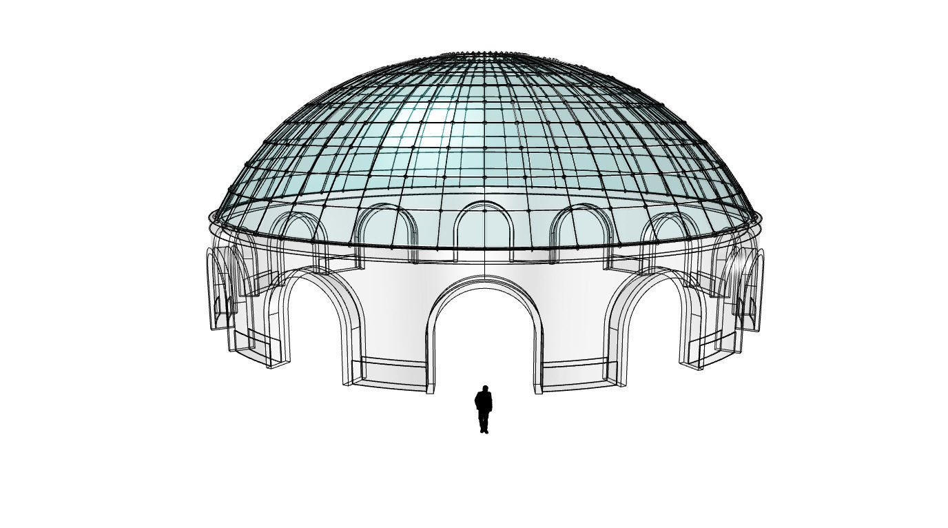 Dome Pavilion with Square Wireframe Structure and Panels v 3 3D model_88