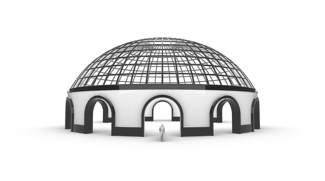 Dome Pavilion with Square Wireframe Structure and Panels v 3 3D model_19