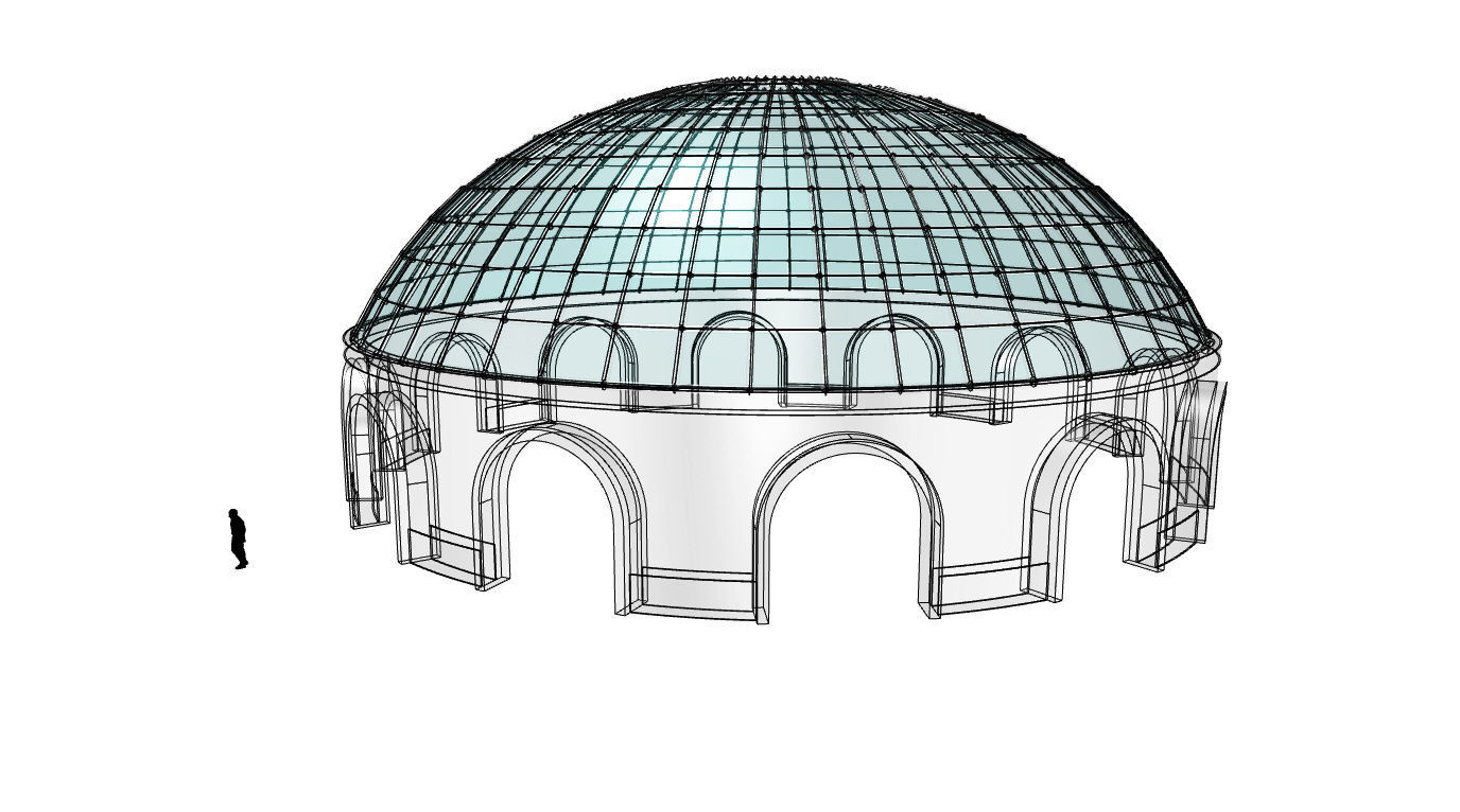 Dome Pavilion with Square Wireframe Structure and Panels v 3 3D model_70