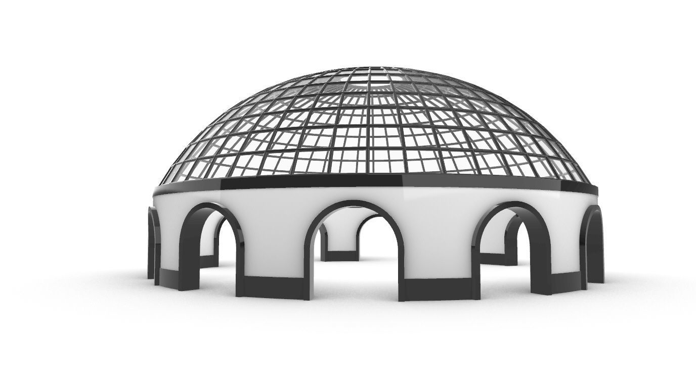 Dome Pavilion with Square Wireframe Structure and Panels v 3 3D model_6
