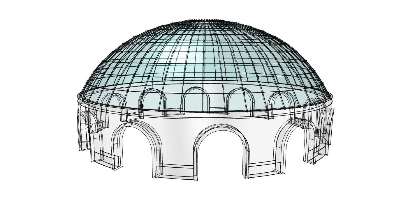 Dome Pavilion with Square Wireframe Structure and Panels v 3 3D model_75