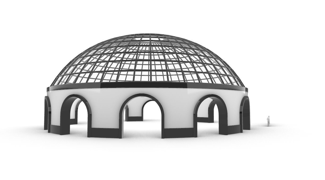 Dome Pavilion with Square Wireframe Structure and Panels v 3 3D model_14