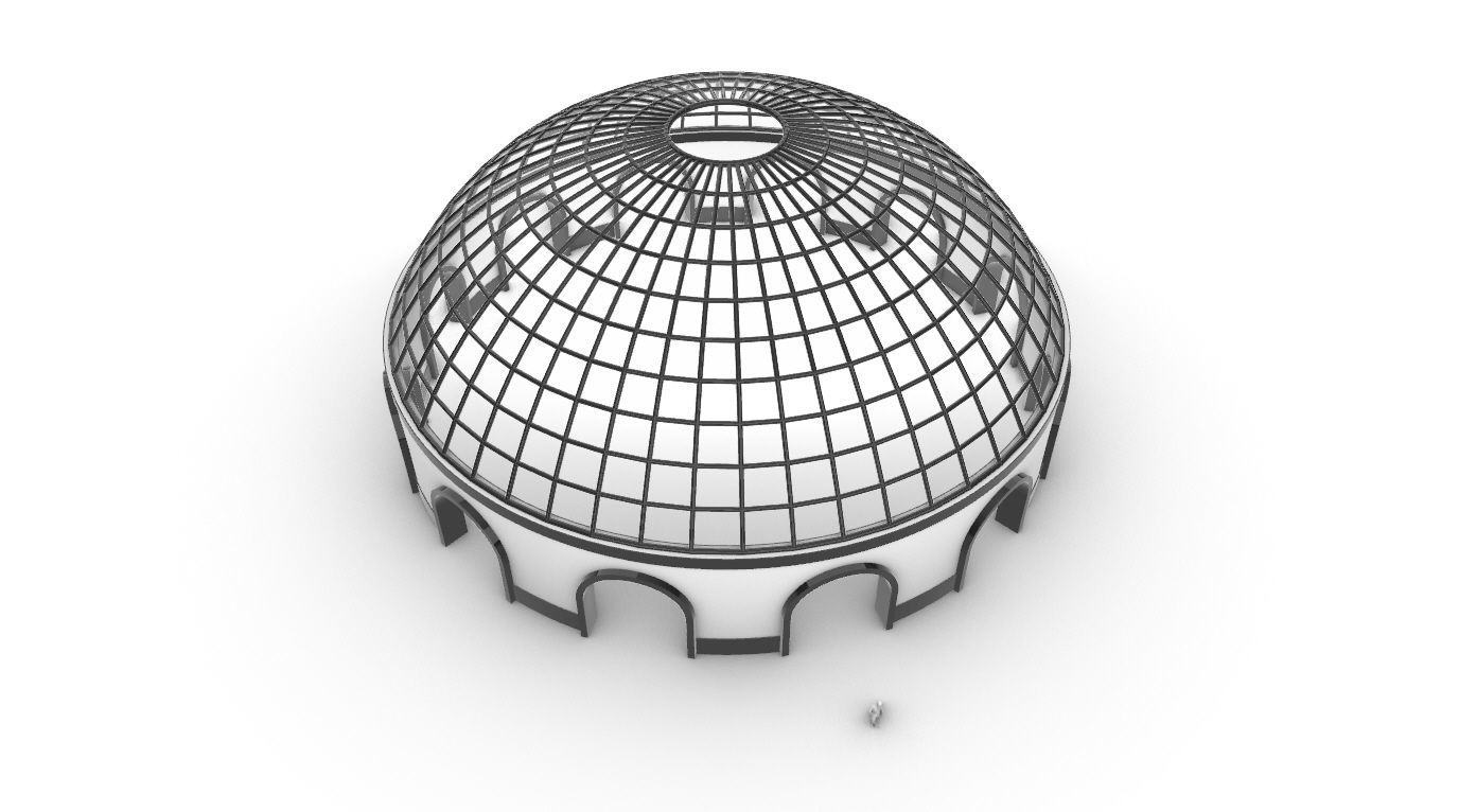 Dome Pavilion with Square Wireframe Structure and Panels v 3 3D model_45