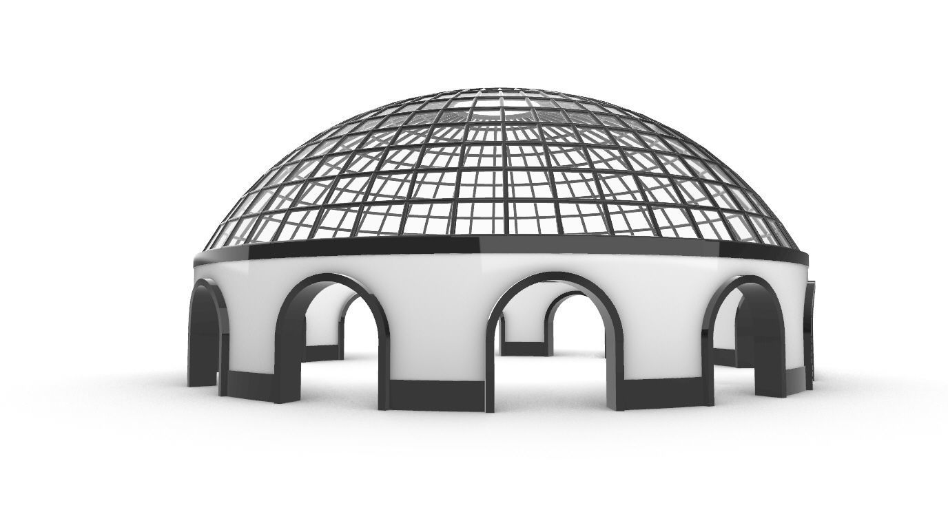 Dome Pavilion with Square Wireframe Structure and Panels v 3 3D model_7